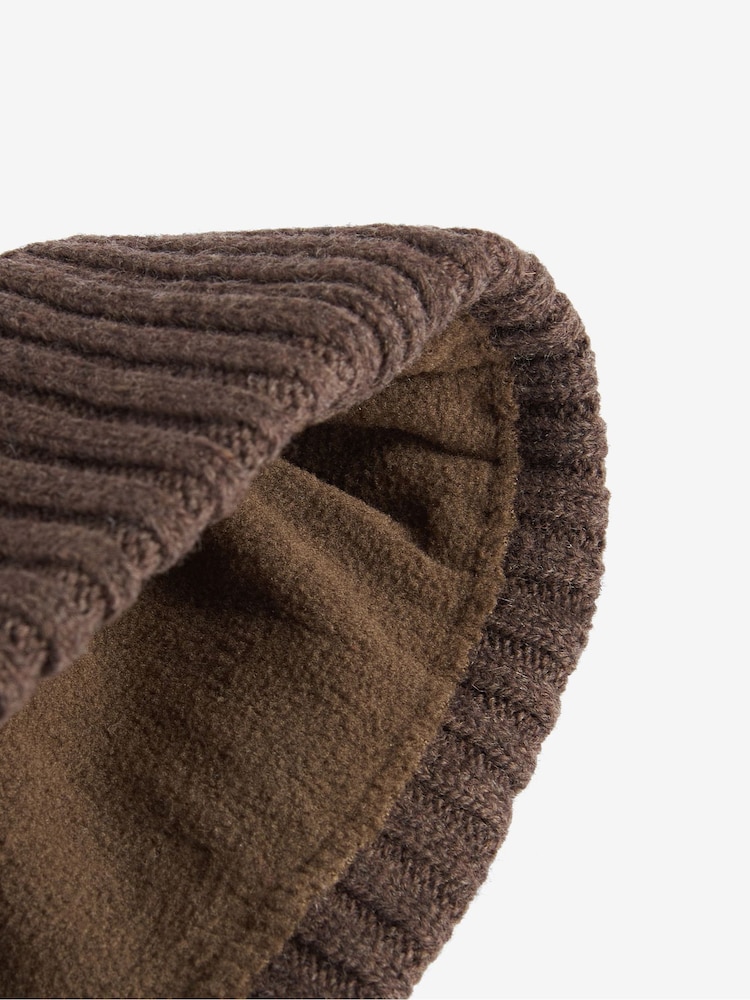 Barbour® Brown Carlton Knitted Fleece Lined Beanie Hat - Image 5 of 5 Barbour® Brown Carlton Knitted Fleece Lined Beanie Hat - Image 5 of 5