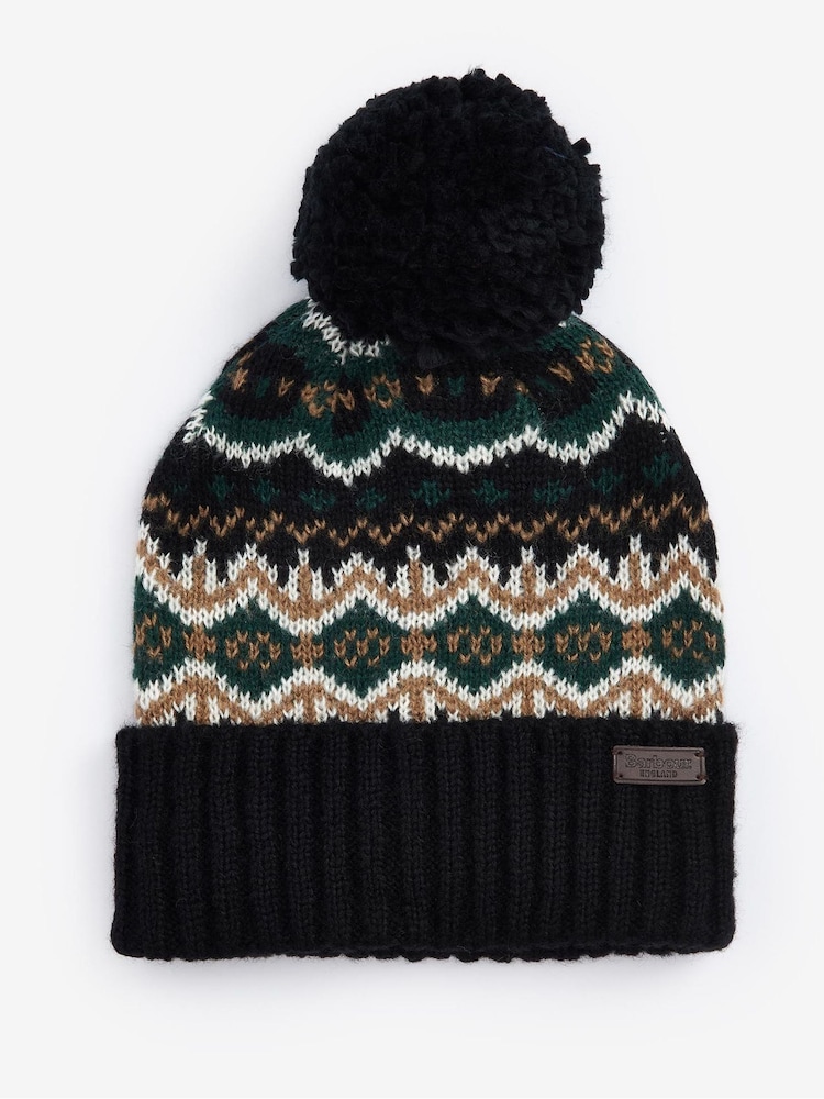 Barbour® Black Case Fairisle Pattern Pom Beanie Hat - Image 1 of 1