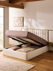 Contemporary Tweedy Linen Wolton Hotel Bed Frame with Bedside Shelving - Image 2 of 6