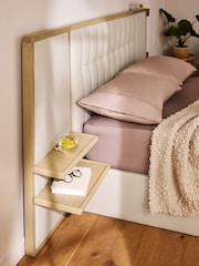 Contemporary Tweedy Linen Wolton Hotel Bed Frame with Bedside Shelving - Image 4 of 6