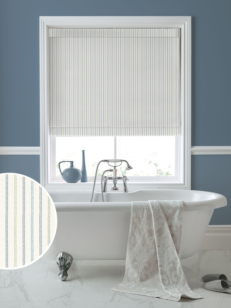 Laura Ashley Newport Blue Candy Stripe Made to Measure 100% Cotton Roman Blinds - Image 1 of 6