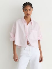 Reiss Pink Solenge Cotton Cropped Long-Sleeve Shirt - Image 1 of 6