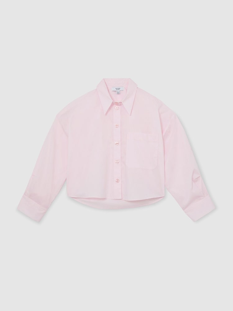 Reiss Pink Solenge Cotton Cropped Long-Sleeve Shirt - Image 2 of 6 Reiss Pink Solenge Cotton Cropped Long-Sleeve Shirt - Image 2 of 6