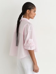 Reiss Pink Solenge Cotton Cropped Long-Sleeve Shirt - Image 5 of 6