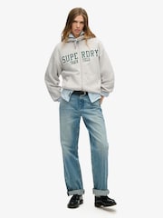 Superdry Cadet Grey Marl College Logo Boyfriend Zip Hoodie - Image 2 of 6