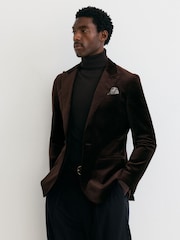 Reiss Brown Apsara Tailored Fit Velvet Single-Breasted Blazer - Image 1 of 8
