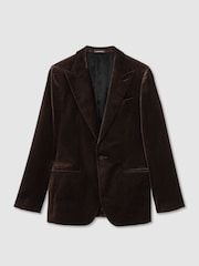 Reiss Brown Apsara Tailored Fit Velvet Single-Breasted Blazer - Image 2 of 8