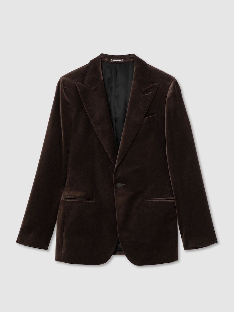 Reiss Brown Apsara Tailored Fit Velvet Single-Breasted Blazer - Image 2 of 8 Reiss Brown Apsara Tailored Fit Velvet Single-Breasted Blazer - Image 2 of 8