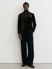 Reiss Brown Apsara Tailored Fit Velvet Single-Breasted Blazer - Image 3 of 8