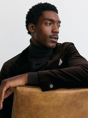 Reiss Brown Apsara Tailored Fit Velvet Single-Breasted Blazer - Image 5 of 8
