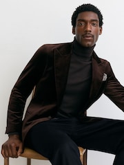 Reiss Brown Apsara Tailored Fit Velvet Single-Breasted Blazer - Image 6 of 8