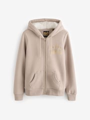 Superdry Warm Grey Luxe Metallic Logo Zip Hoodie - Image 1 of 1