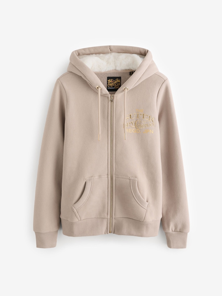 Superdry Warm Grey Luxe Metallic Logo Zip Hoodie - Image 1 of 1