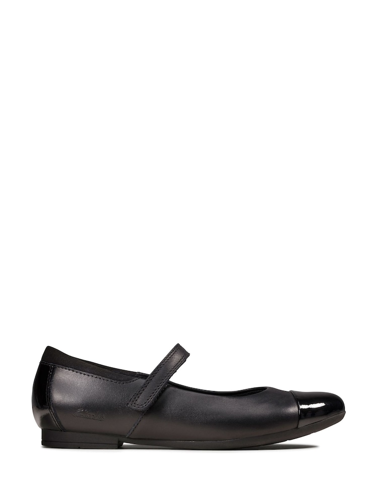 Clarks Black Multi Fit Leather Scala Gem Kids Shoes - Image 1 of 7