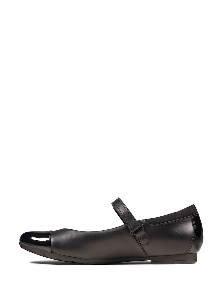 Clarks Black Multi Fit Leather Scala Gem Kids Shoes - Image 2 of 7