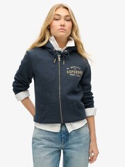 Superdry Trench Navy Marl Luxe Metallic Logo Zip Hoodie - Image 1 of 5
