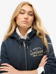 Superdry Trench Navy Marl Luxe Metallic Logo Zip Hoodie - Image 3 of 5