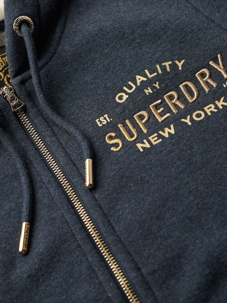 Superdry Trench Navy Marl Luxe Metallic Logo Zip Hoodie - Image 5 of 5