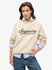 Superdry Off Grey Country Club Herringbone Crew Hoodie - Image 1 of 7