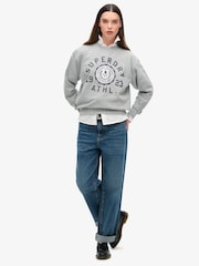 Superdry Ash Grey Marl College Script Loose Sweat top - Image 2 of 6