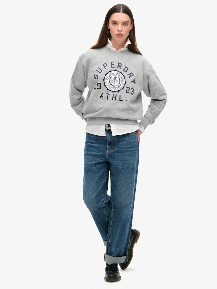 Superdry Ash Grey Marl College Script Loose Sweat top - Image 2 of 6
