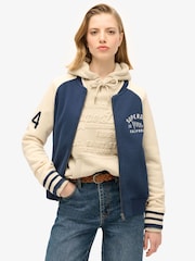Superdry Atlantic Navy College Script Graphic Bomber Hoodie - Image 1 of 7