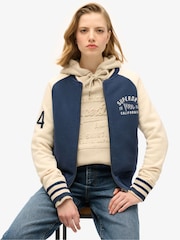 Superdry Atlantic Navy College Script Graphic Bomber Hoodie - Image 4 of 7