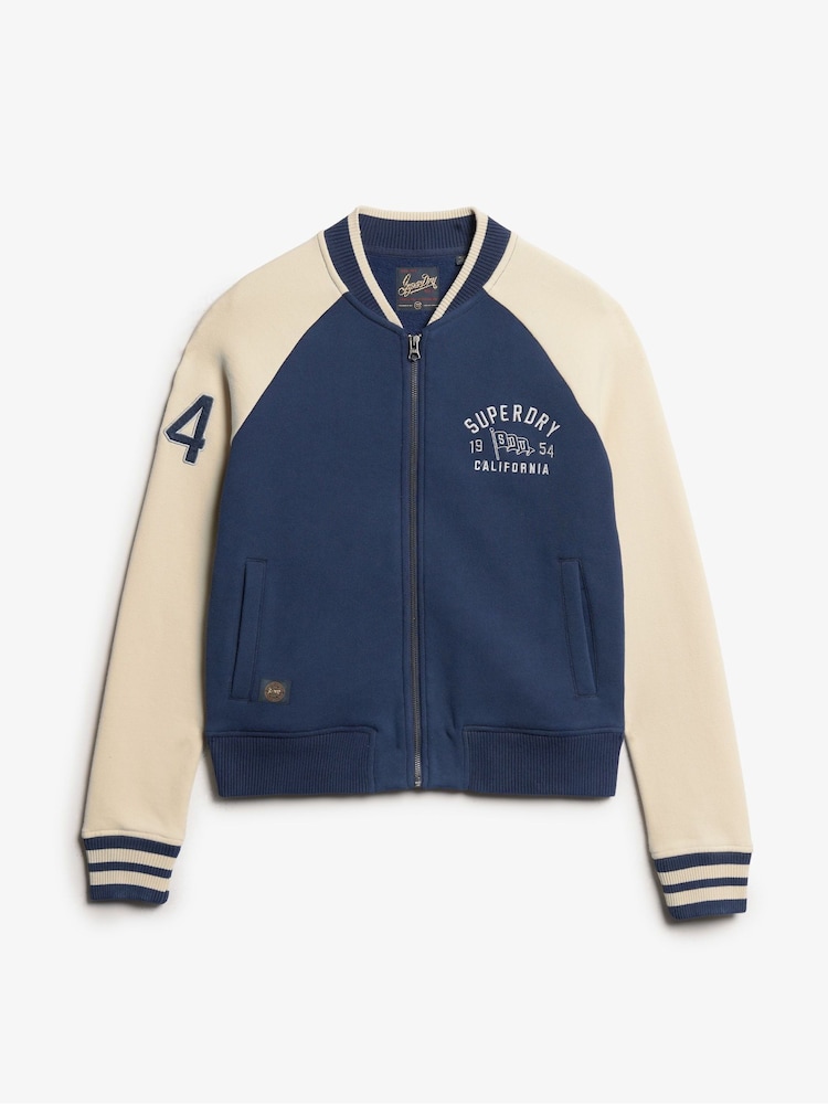 Superdry Atlantic Navy College Script Graphic Bomber Hoodie - Image 5 of 7
