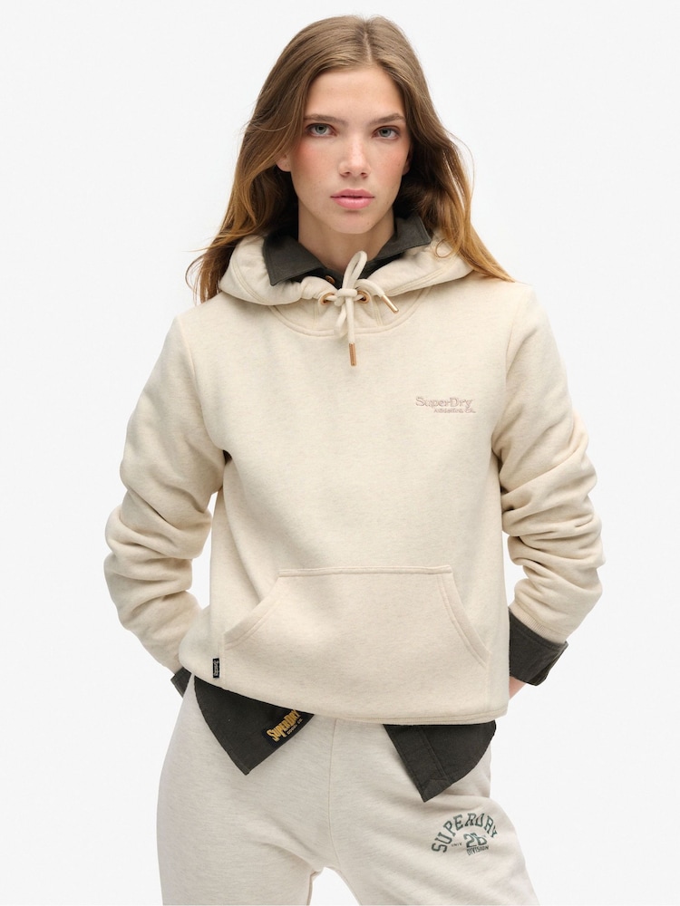 Superdry Light Oat Marl Essential Logo 100% Cotton Hoodie - Image 1 of 6