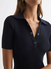 Reiss Navy Remi Knitted Bodycon Polo Midi Dress - Image 5 of 5