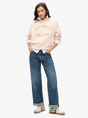 Superdry Cream Oil Blue Green Luxe Metallic Logo Loose Sweatshirt - Image 2 of 5