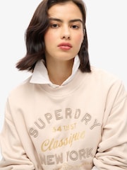 Superdry Cream Oil Blue Green Luxe Metallic Logo Loose Sweatshirt - Image 3 of 5