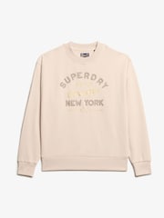 Superdry Cream Oil Blue Green Luxe Metallic Logo Loose Sweatshirt - Image 4 of 5