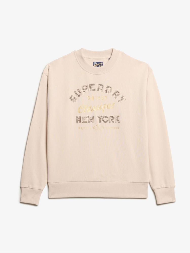Superdry Cream Oil Blue Green Luxe Metallic Logo Loose Sweatshirt - Image 4 of 5