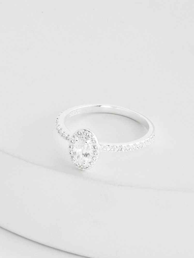 Mit Sterlingsilber beschichtet - Ovaler Halo-Funkelring - Bild 5 von 5 Mit Sterlingsilber beschichtet - Ovaler Halo-Funkelring - Bild 5 von 5