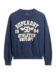 Superdry Deep Indigo Navy Marl College Script Loose Sweat top - Image 4 of 5