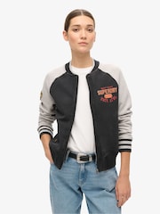 Superdry Black College Script Graphic Bomber Hoodie - Image 1 of 3