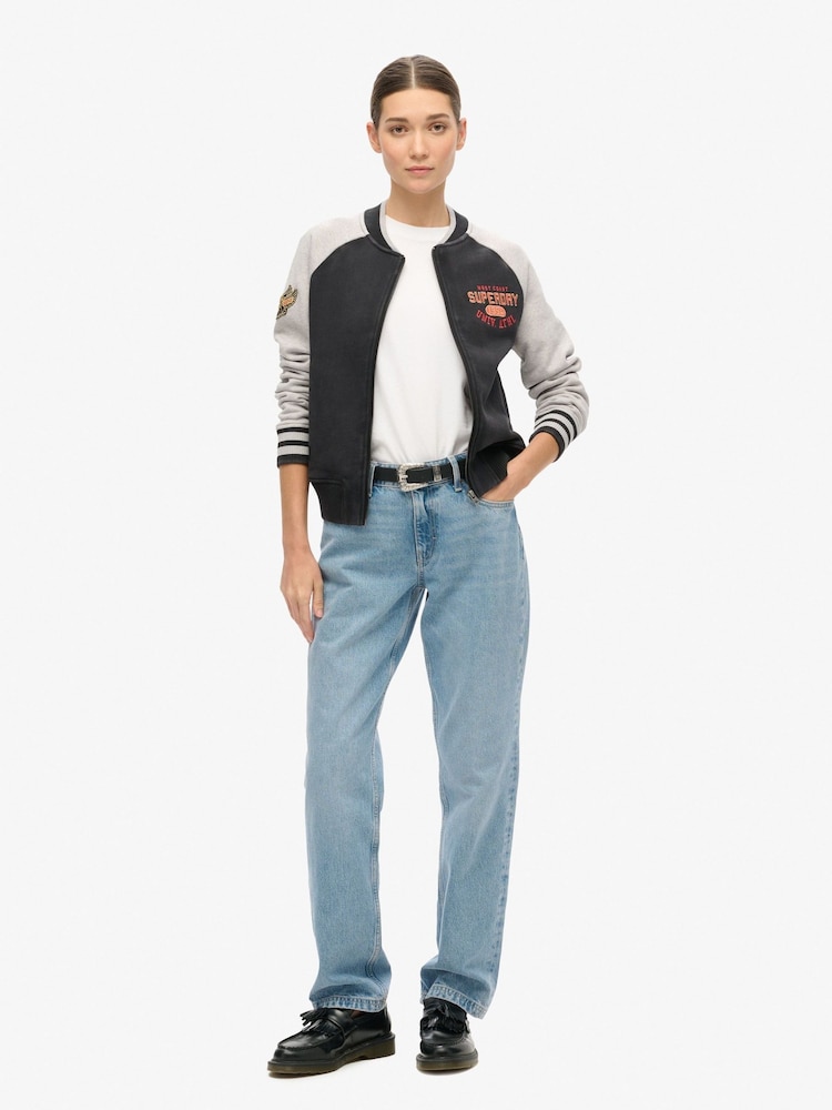 Superdry Black College Script Graphic Bomber Hoodie - Image 2 of 3