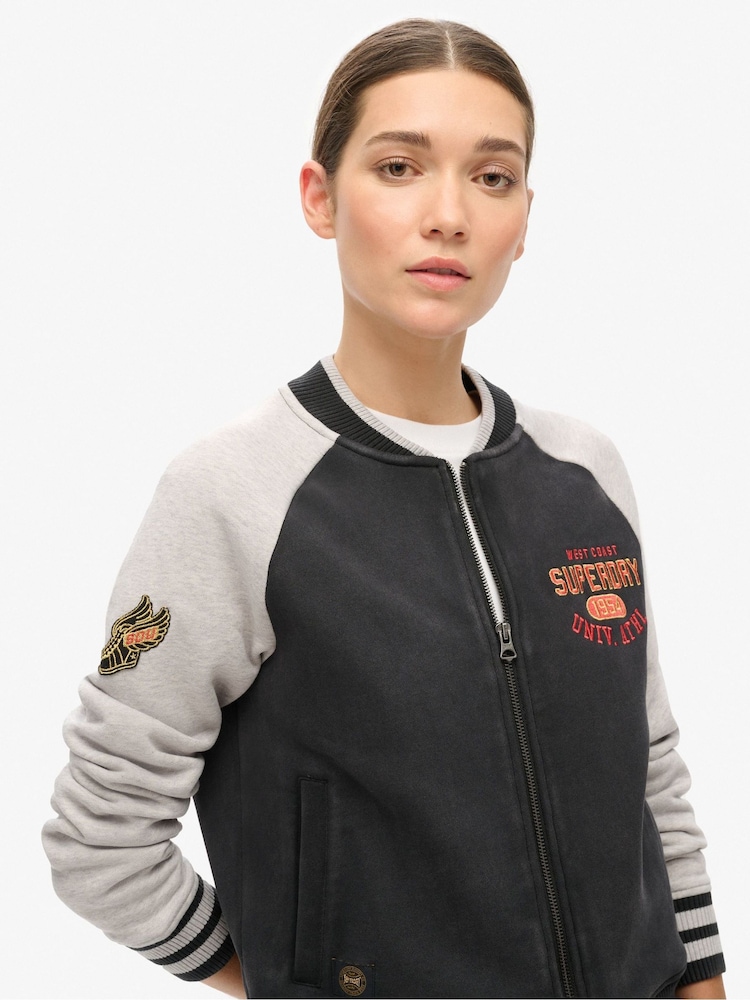 Superdry Black College Script Graphic Bomber Hoodie - Image 3 of 3