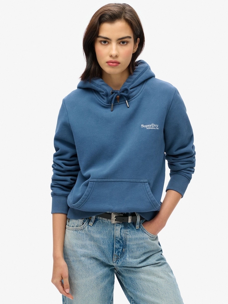 Superdry Sea Blue Essential Logo 100% Cotton Hoodie - Image 1 of 5