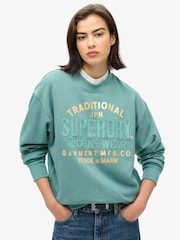 Superdry Oil Blue Green Oil Blue Green Luxe Metallic Logo Loose Sweatshirt - Image 1 of 4