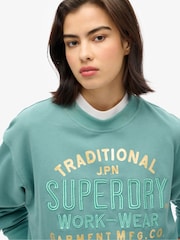 Superdry Oil Blue Green Oil Blue Green Luxe Metallic Logo Loose Sweatshirt - Image 2 of 4