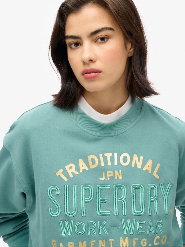 Superdry Oil Blue Green Oil Blue Green Luxe Metallic Logo Loose Sweatshirt - Image 2 of 4