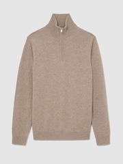 Reiss Taupe Melange Royal 100% Cashmere Half-Zip Jumper - Image 2 of 6