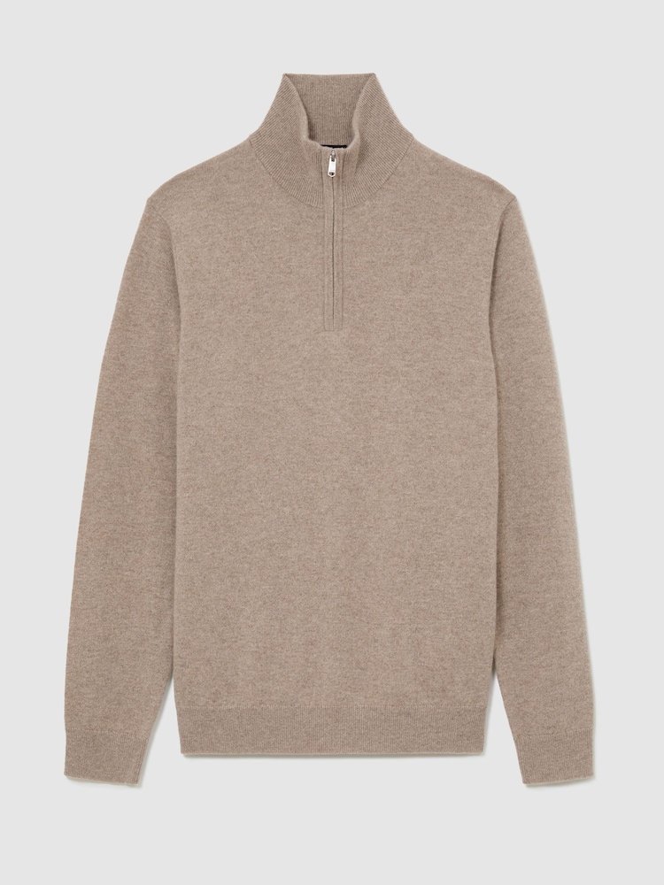 Reiss Taupe Melange Royal 100% Cashmere Half-Zip Jumper - Image 2 of 6 Reiss Taupe Melange Royal 100% Cashmere Half-Zip Jumper - Image 2 of 6