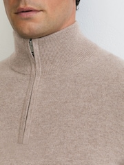 Reiss Taupe Melange Royal 100% Cashmere Half-Zip Jumper - Image 3 of 6