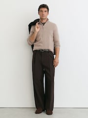 Reiss Taupe Melange Royal 100% Cashmere Half-Zip Jumper - Image 4 of 6