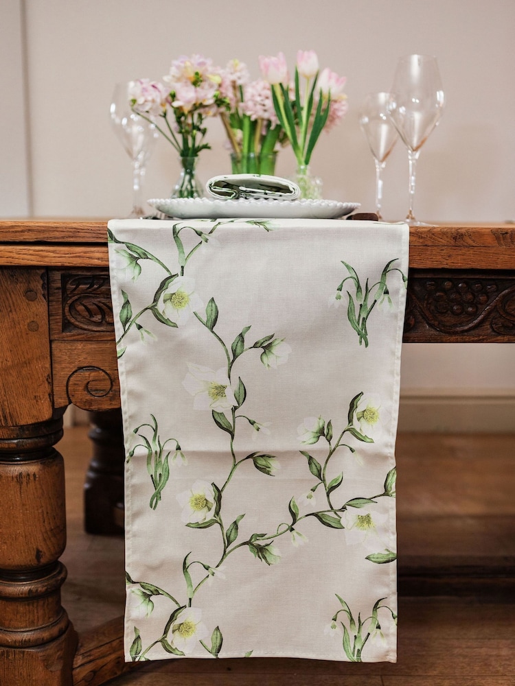Avalon Home Natural Snowdrop and Hellebore Table Runner - Image 1 of 6