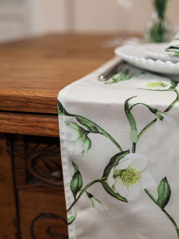 Avalon Home Natural Snowdrop and Hellebore Table Runner - Image 2 of 6