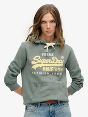Superdry Drius Green Marl 100% Cotton Puff Print vl Graphic Hoodie - Image 1 of 6